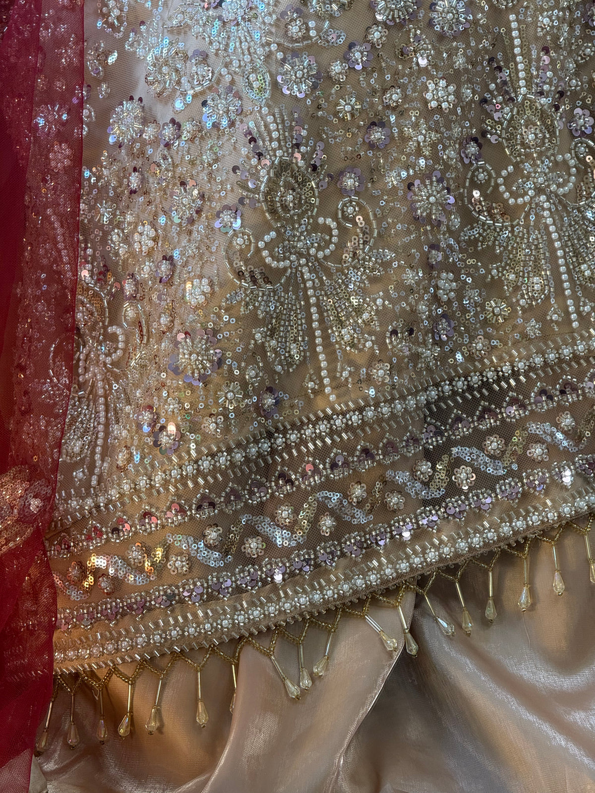 ROSHNI - Gold Cutdana Lehenga with Red Dupatta