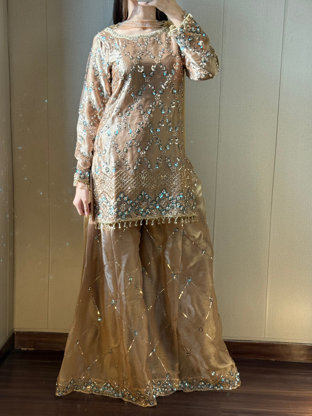 Pre-order: NEELAM - Golden Silk Cutdana Suit