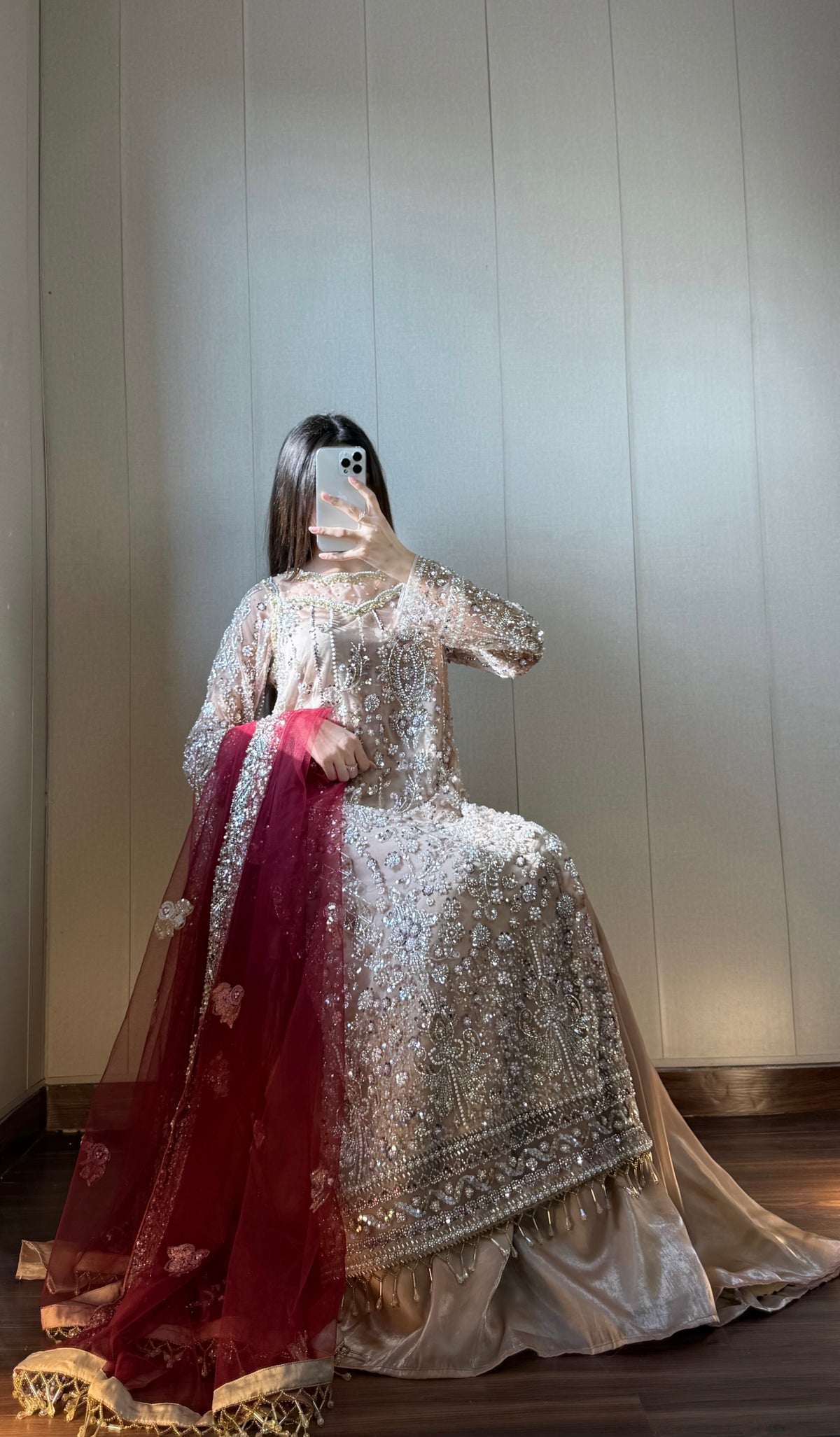 ROSHNI - Gold Cutdana Lehenga with Red Dupatta