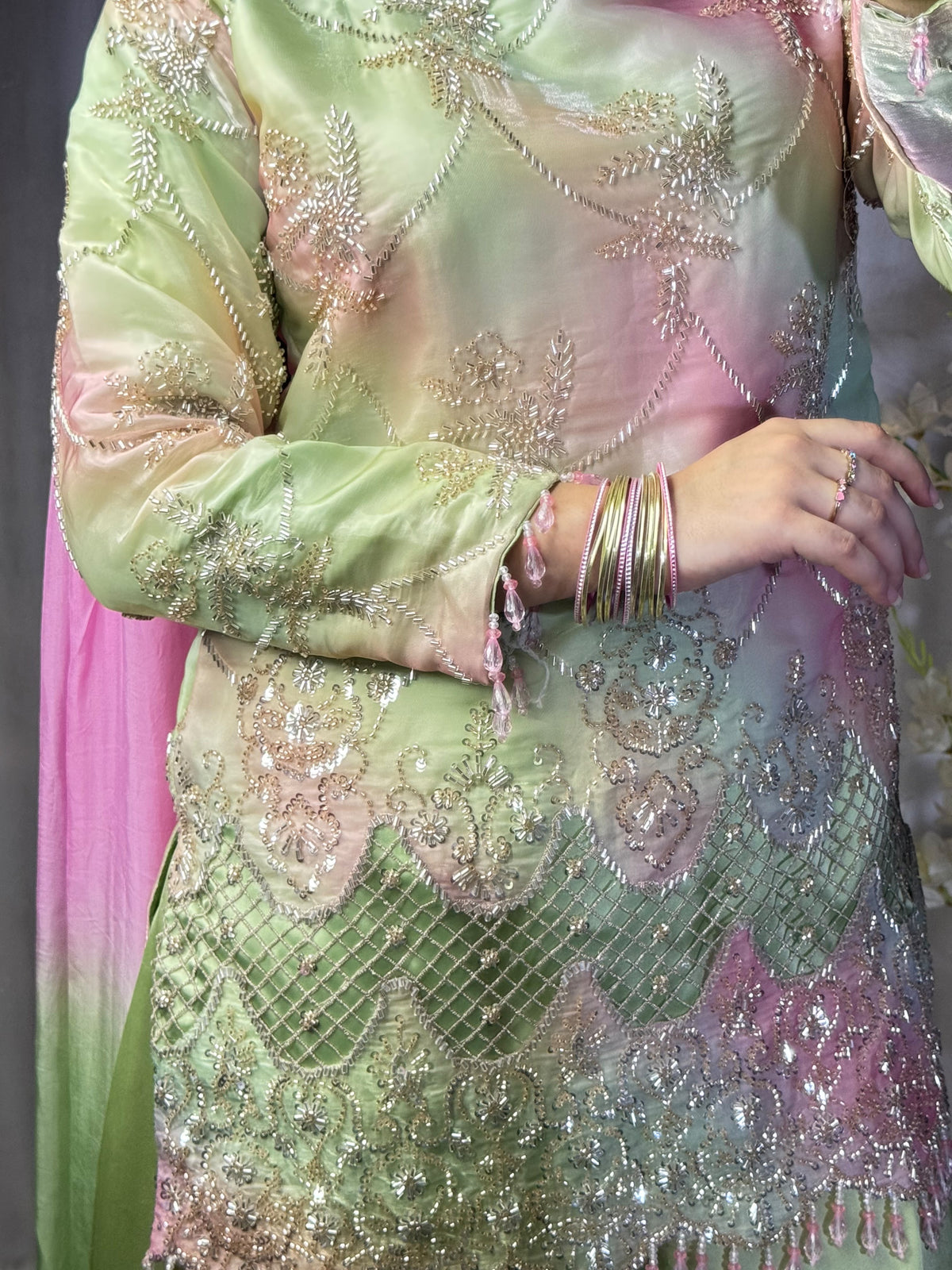 Pre-order: STRAWBERRY MATCHA - Silk Cutdana Suit