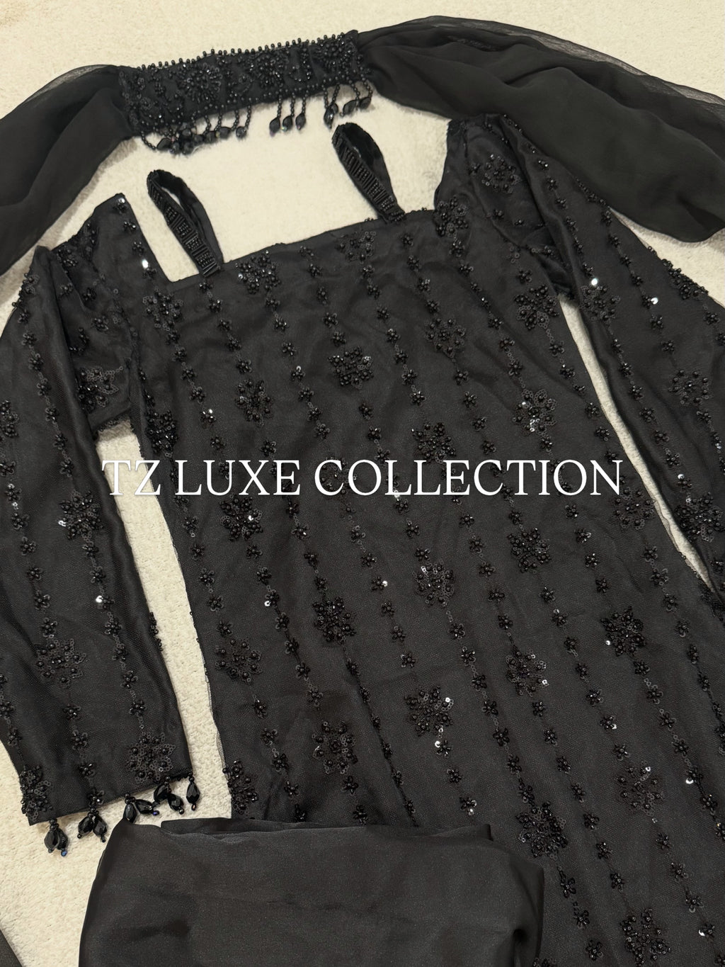 ECLIPSE - Black Net Suit with Cutdana Work