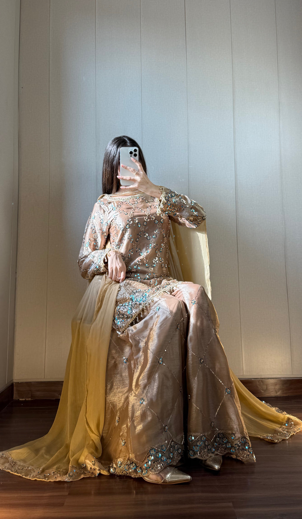 Pre-order: NEELAM - Golden Silk Cutdana Suit