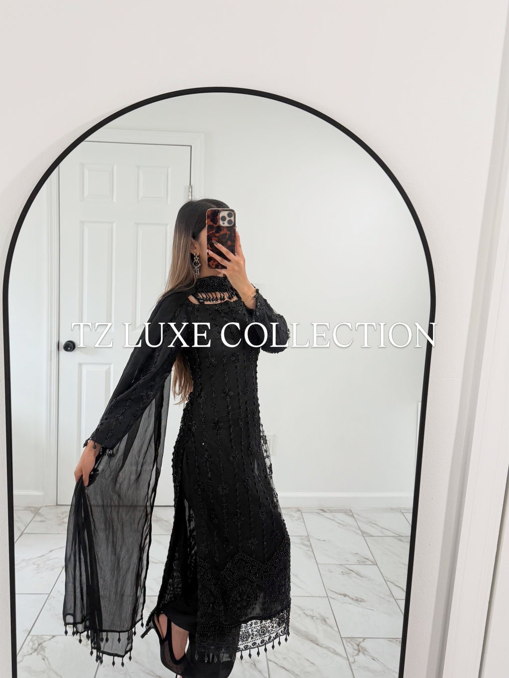 ECLIPSE - Black Net Suit with Cutdana Work