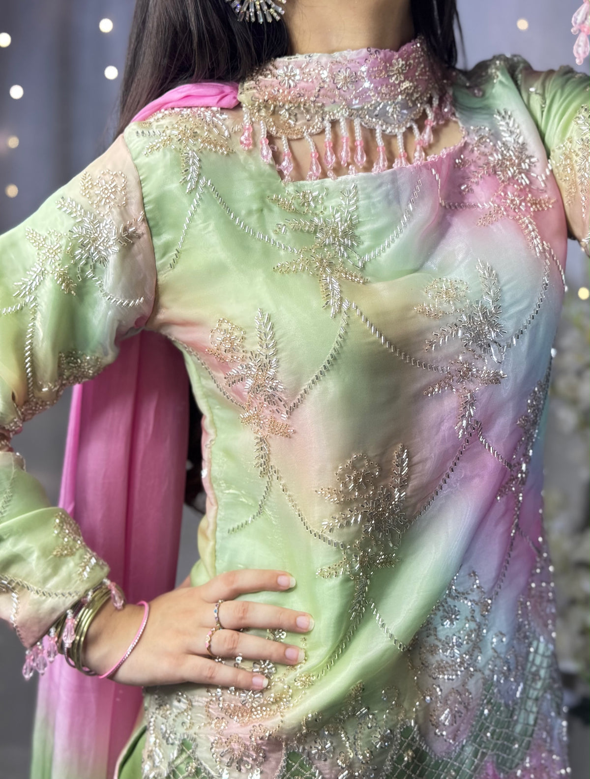 Pre-order: STRAWBERRY MATCHA - Silk Cutdana Suit
