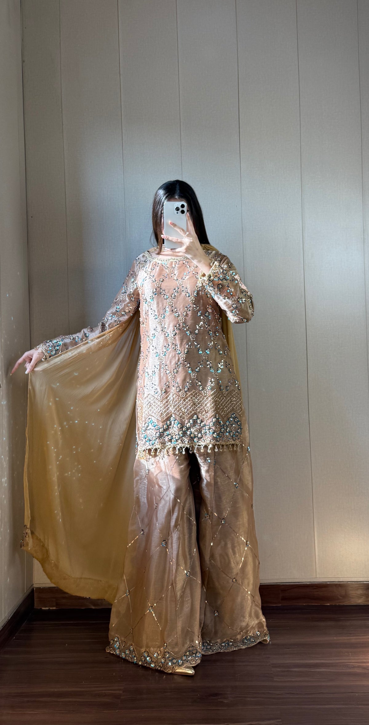 Pre-order: NEELAM - Golden Silk Cutdana Suit