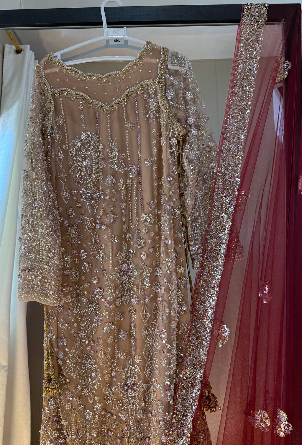 ROSHNI - Gold Cutdana Lehenga with Red Dupatta