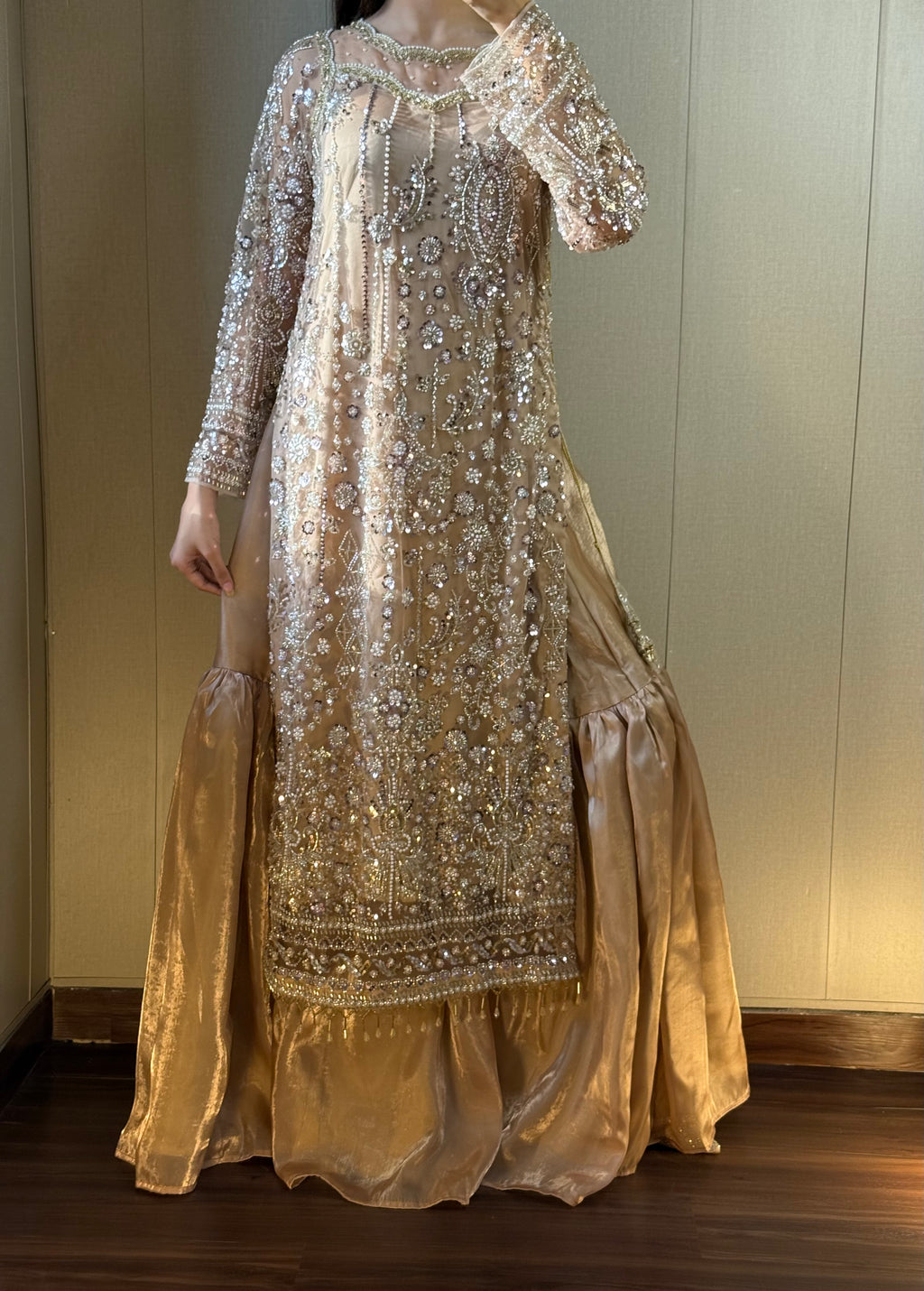 ROSHNI - Gold Cutdana Lehenga with Red Dupatta