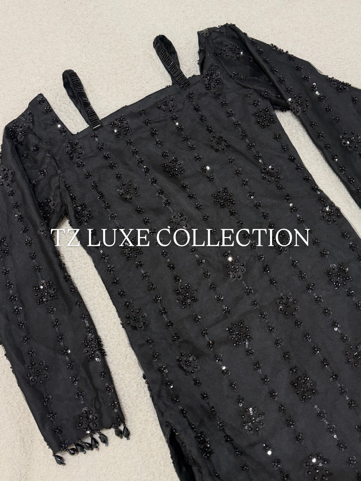 ECLIPSE - Black Net Suit with Cutdana Work