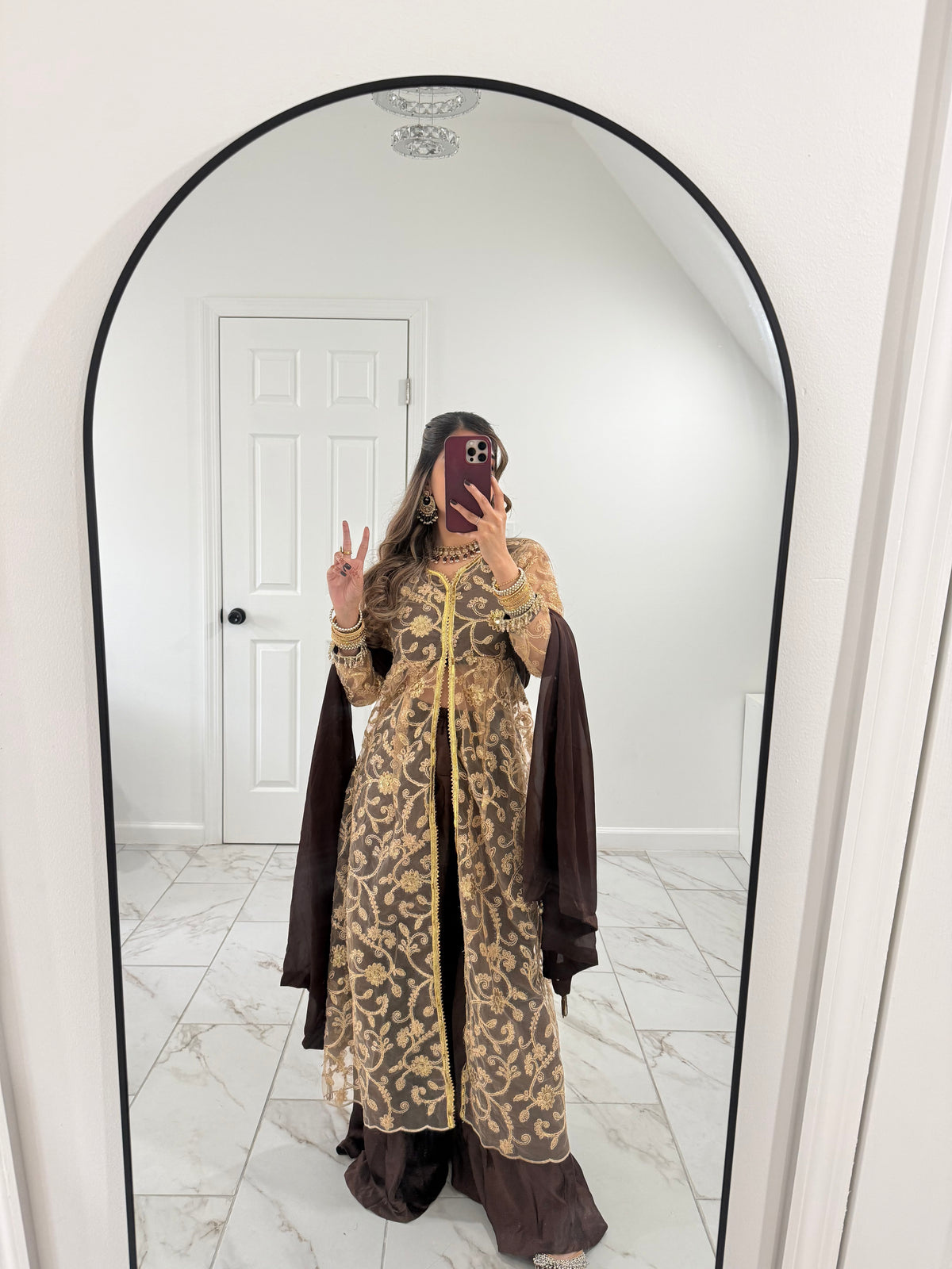 CHOCOLATE - Jacket Style Sharara Suit