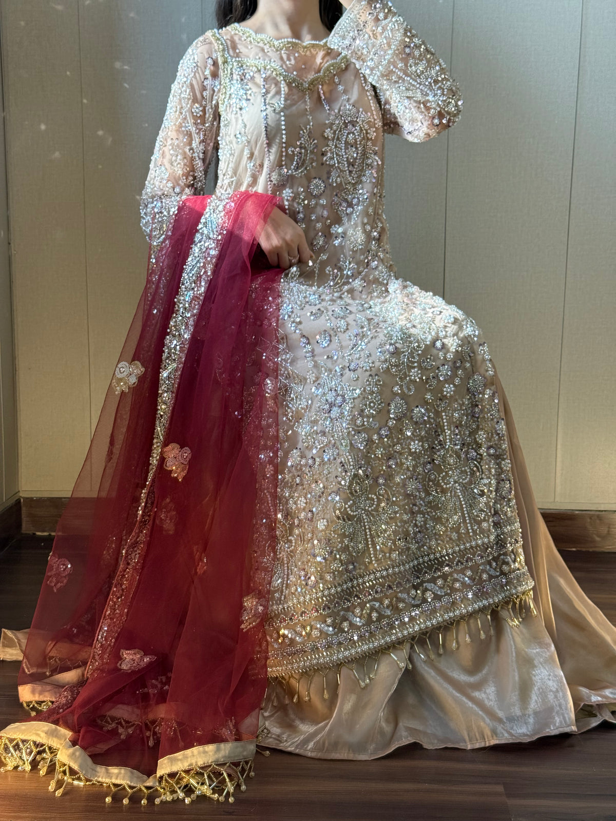 ROSHNI - Gold Cutdana Lehenga with Red Dupatta