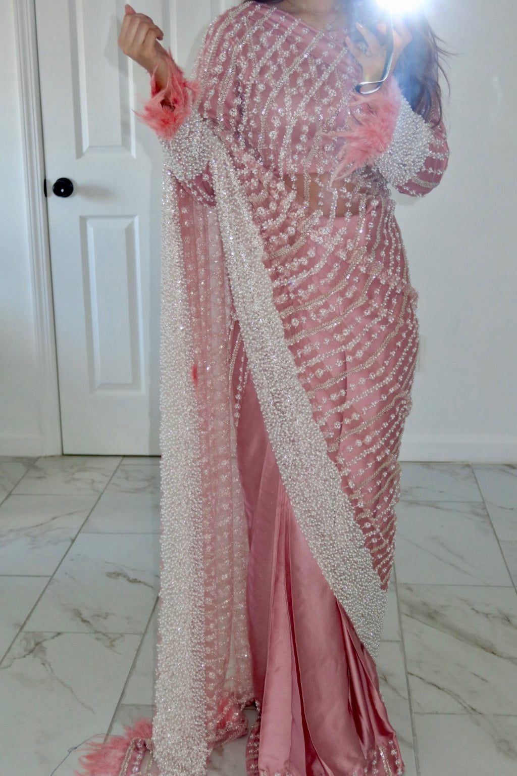 PEARL SAREE - Pink Pearl Ready Wear Saree