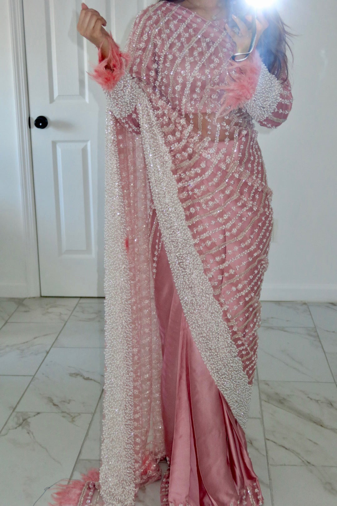 PEARL SAREE - Pink Pearl Ready Wear Saree