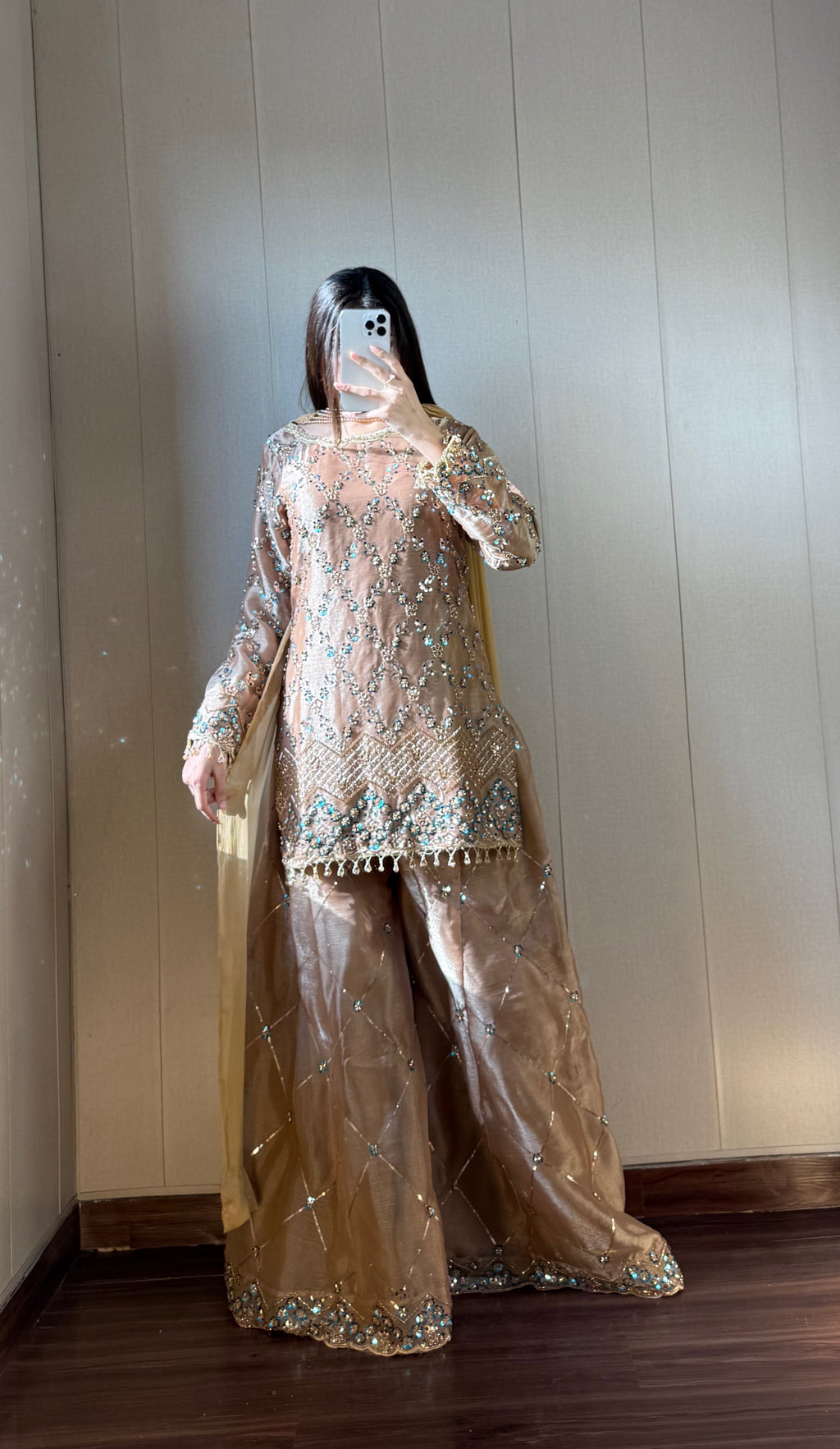 Pre-order: NEELAM - Golden Silk Cutdana Suit