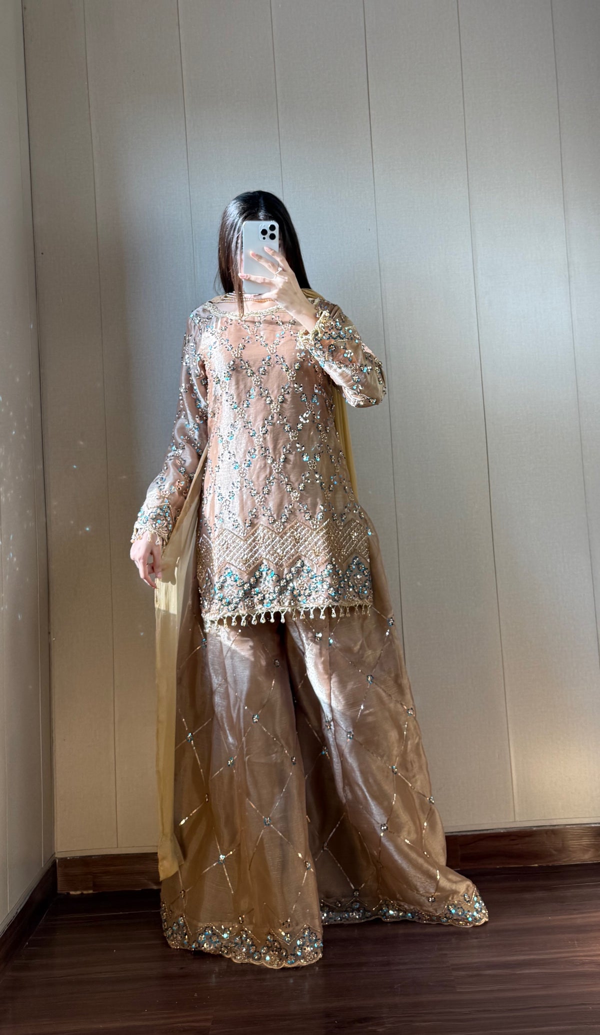 Pre-order: NEELAM - Golden Silk Cutdana Suit