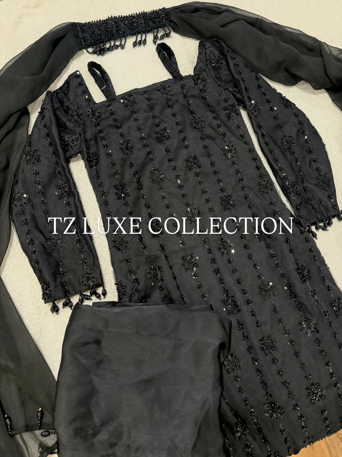 ECLIPSE - Black Net Suit with Cutdana Work
