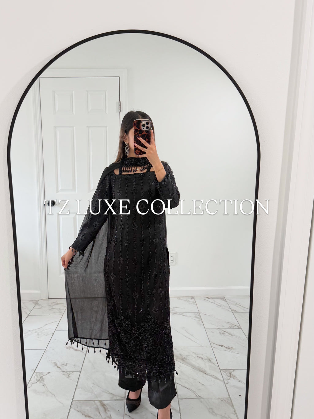 ECLIPSE - Black Net Suit with Cutdana Work