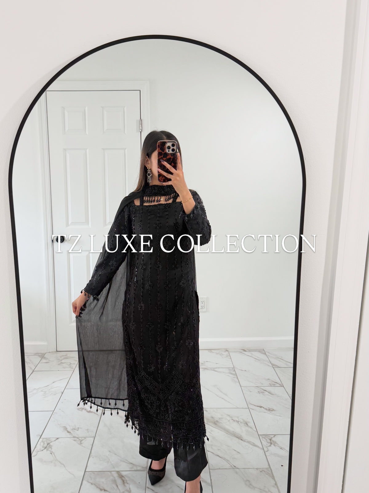 ECLIPSE - Black Net Suit with Cutdana Work