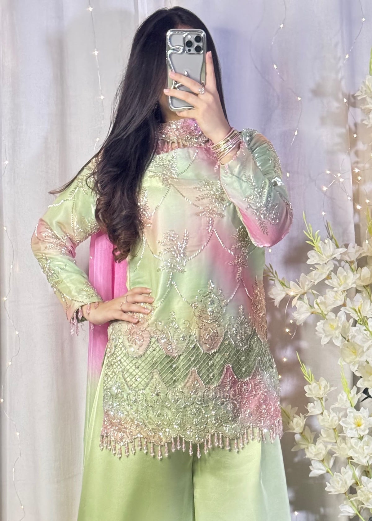 Pre-order: STRAWBERRY MATCHA - Silk Cutdana Suit