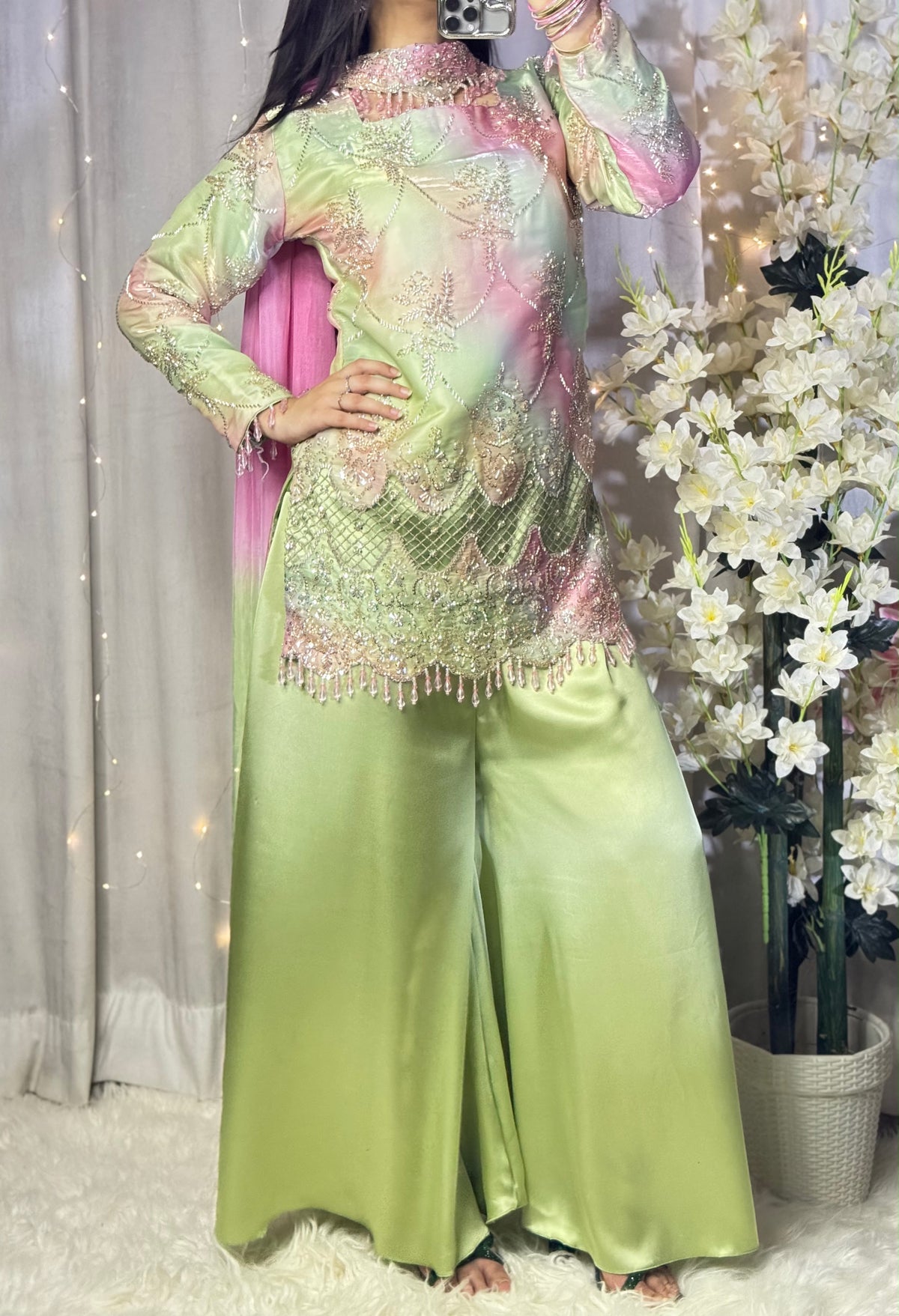 Pre-order: STRAWBERRY MATCHA - Silk Cutdana Suit