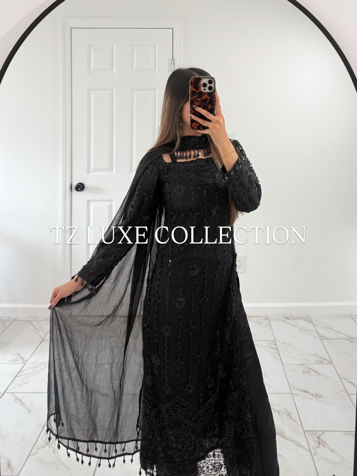 ECLIPSE - Black Net Suit with Cutdana Work