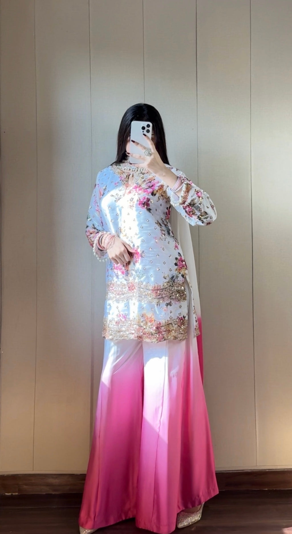 MAHER - Floral Silk Suit with Cutdana Work