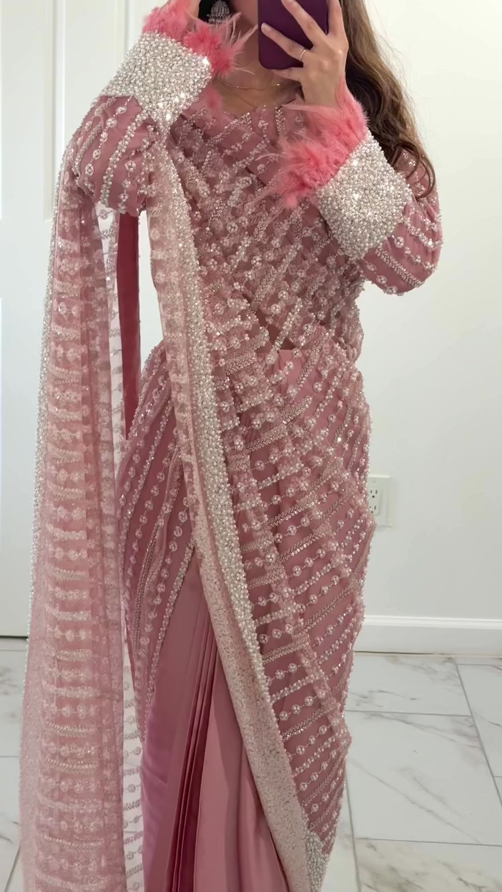 PEARL SAREE - Pink Pearl Ready Wear Saree