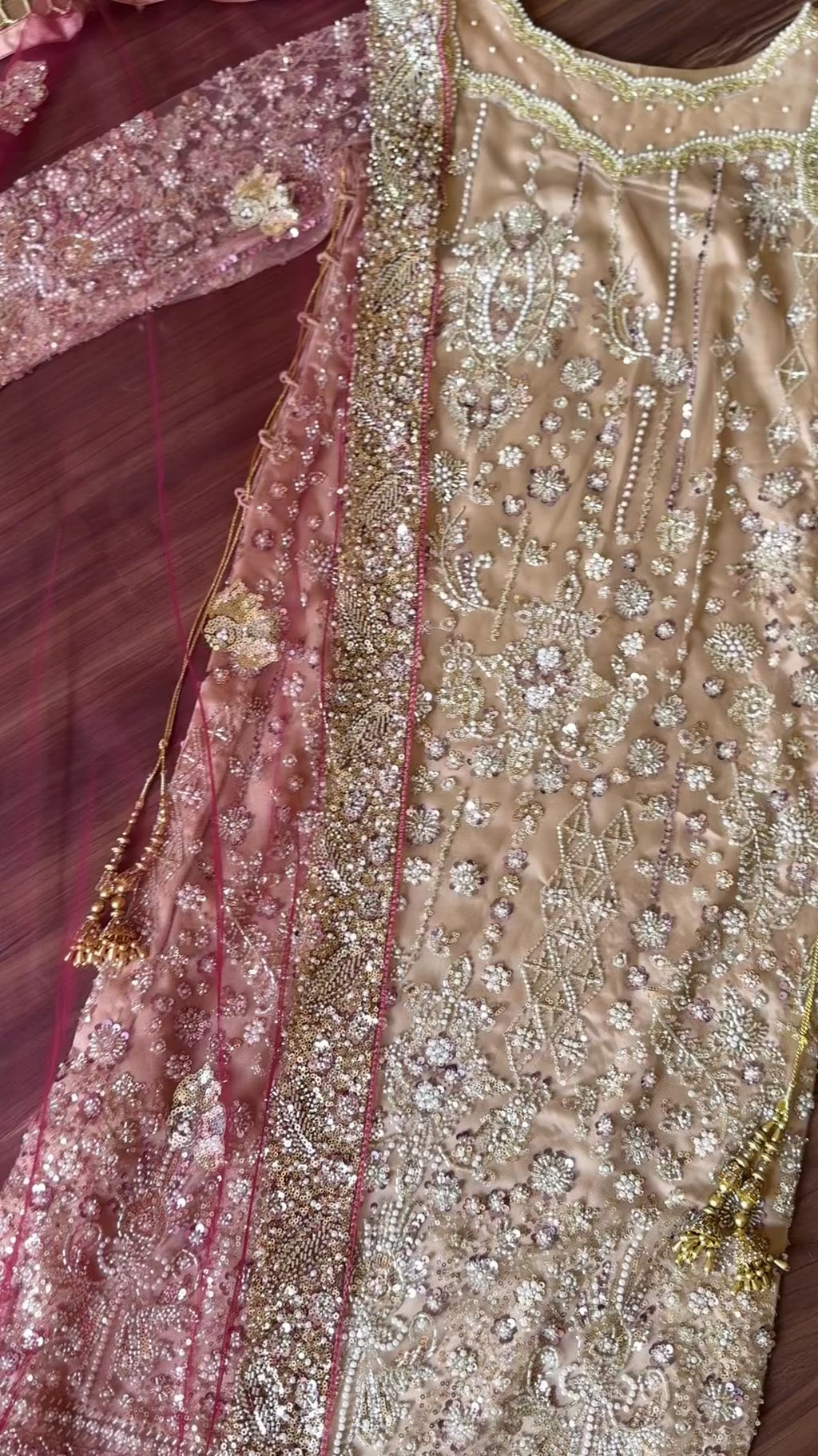 ROSHNI - Gold Cutdana Lehenga with Red Dupatta