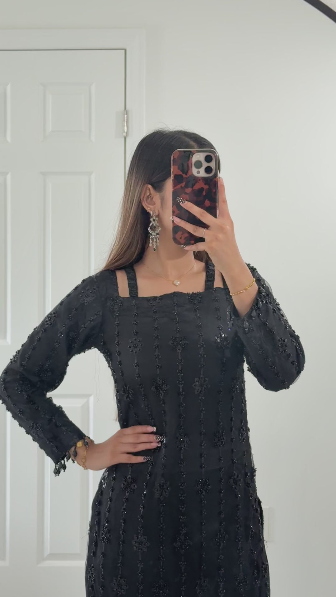 ECLIPSE - Black Net Suit with Cutdana Work