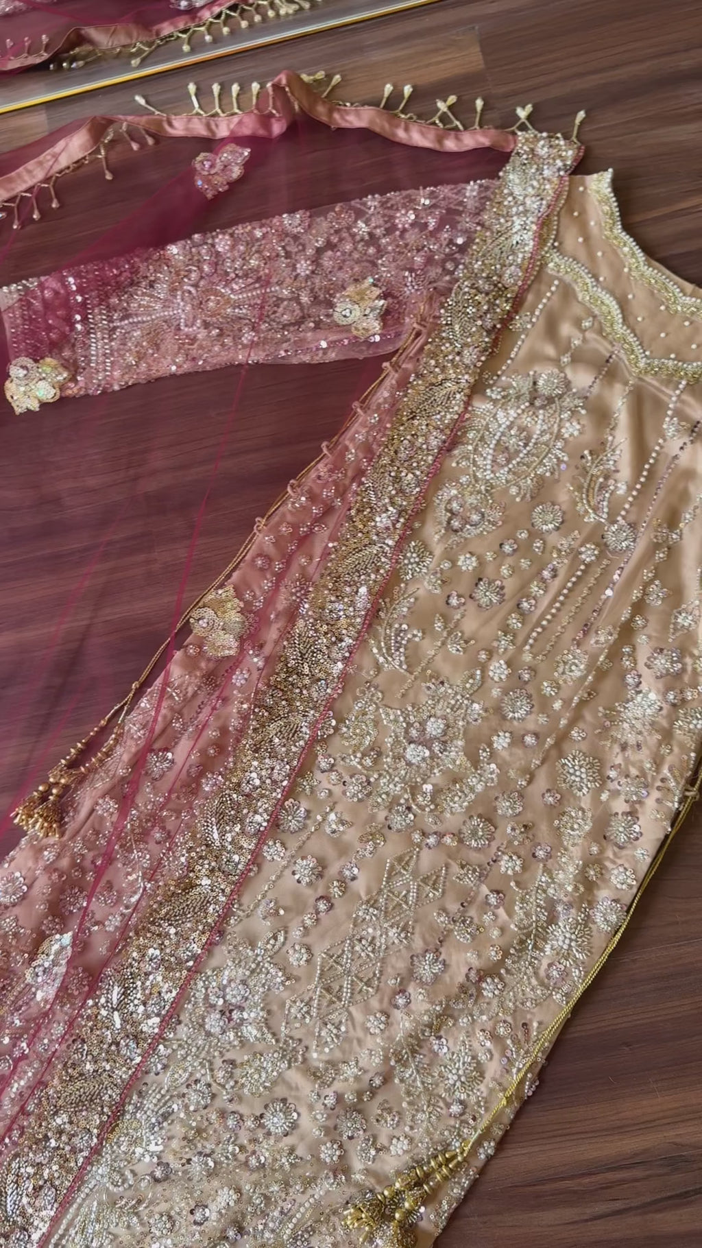 ROSHNI - Gold Cutdana Lehenga with Red Dupatta